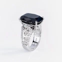 Abstract Australian Black Sapphire and Diamond Ring
