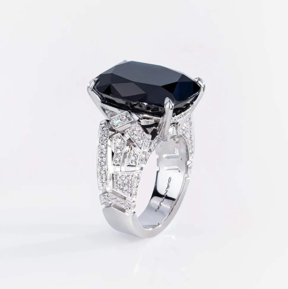 Abstract Australian Black Sapphire and Diamond Ring