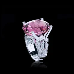 Abstract Pink Tourmaline and Diamond Ring