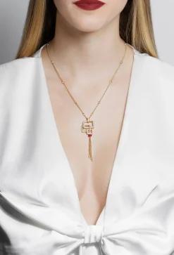 Affinity 3 Link Diamond and Rubellite Tassle Necklace
