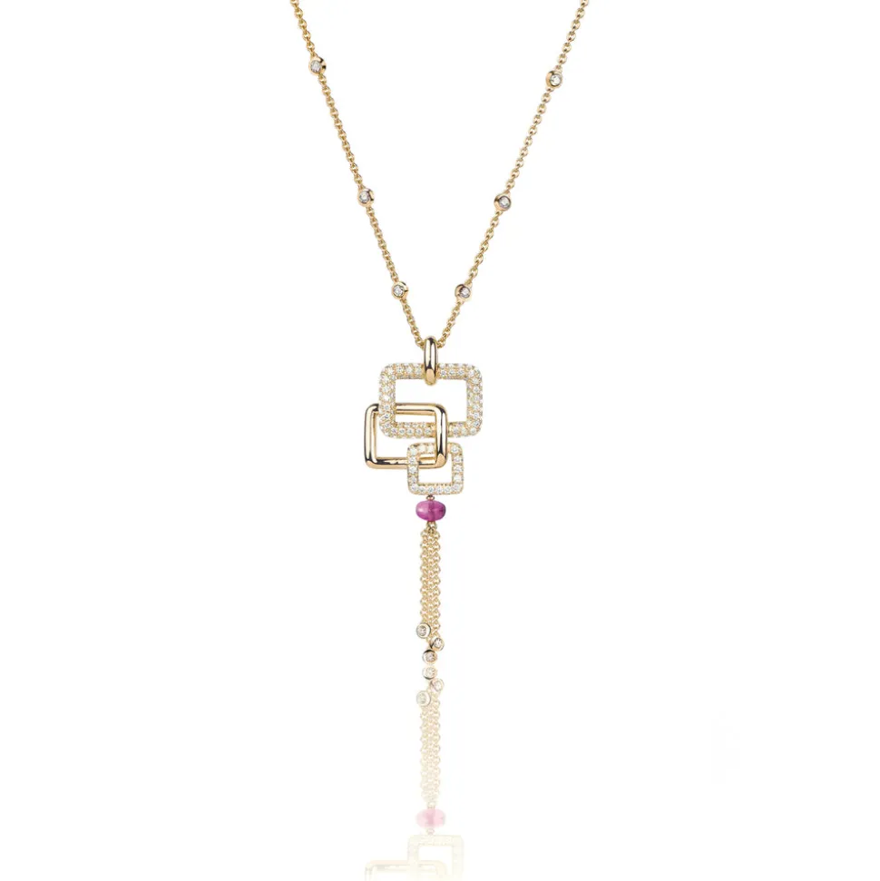 Affinity 3 Link Diamond and Rubellite Tassle Necklace