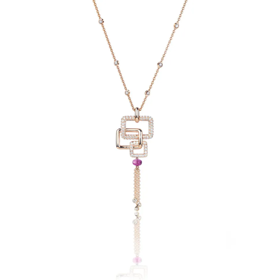 Affinity 3 Link Diamond and Rubellite Tassle Necklace
