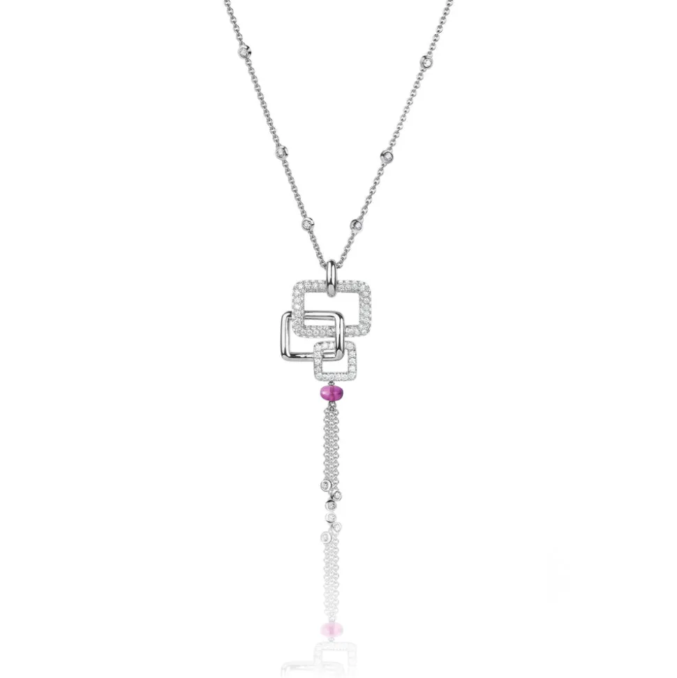 Affinity 3 Link Diamond and Rubellite Tassle Necklace