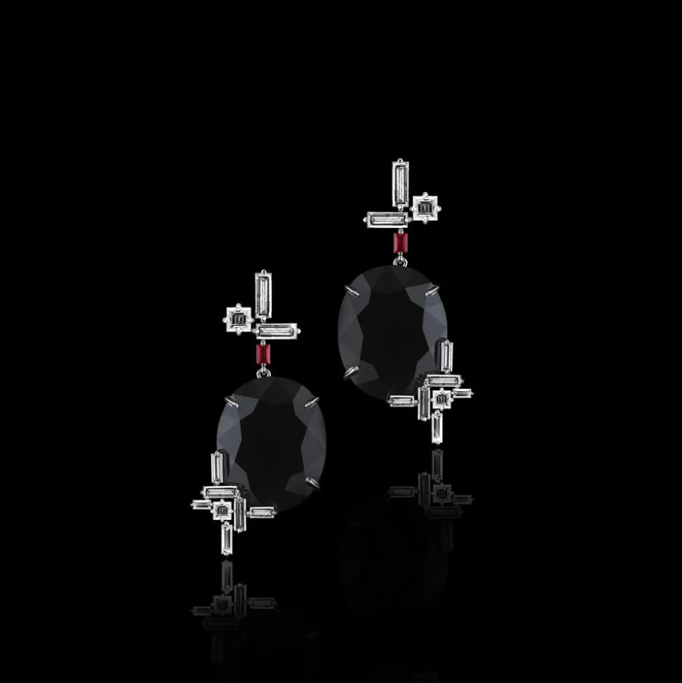 Cubism Diamond and Australian Black Sapphire Overlay Earrings
