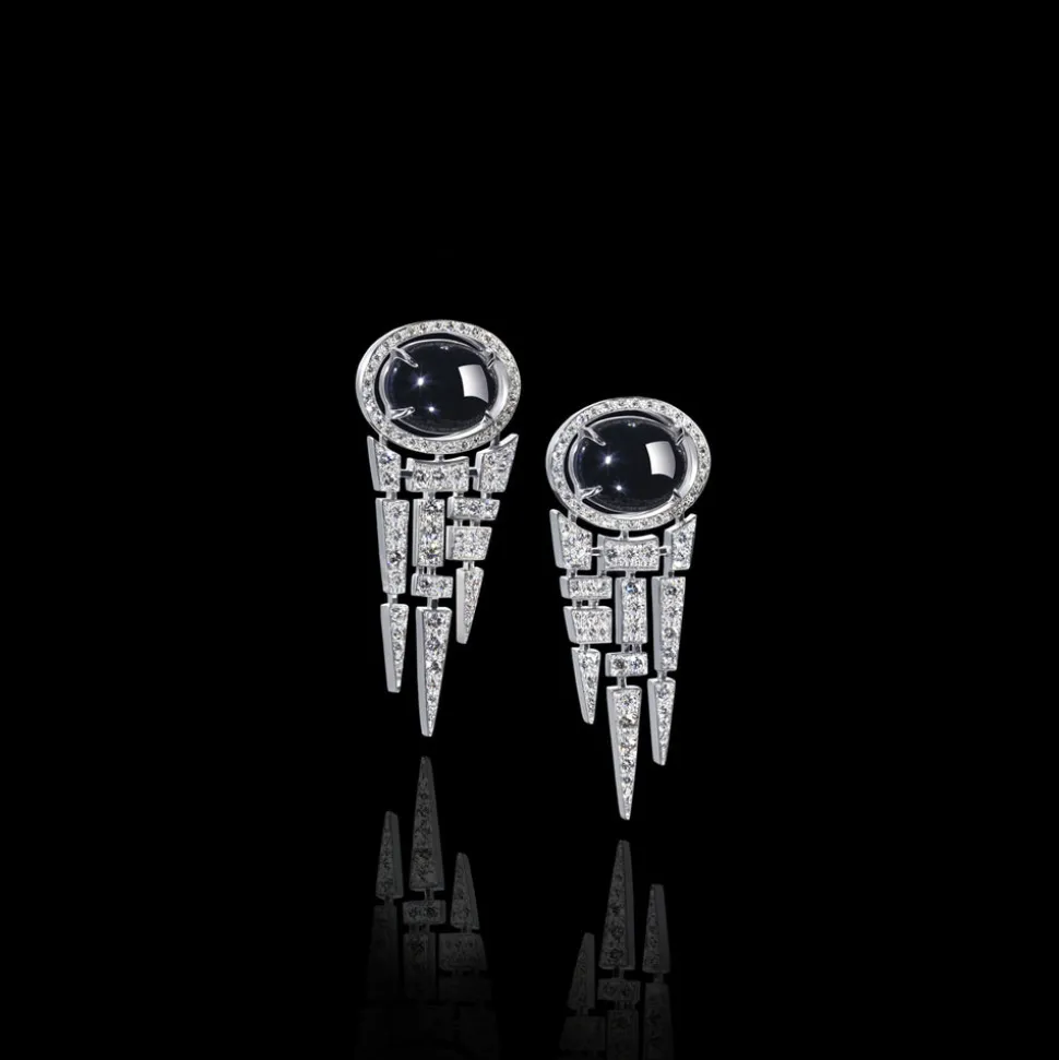 Cubism Pavé Diamond and Australian Black Sapphire Earrings