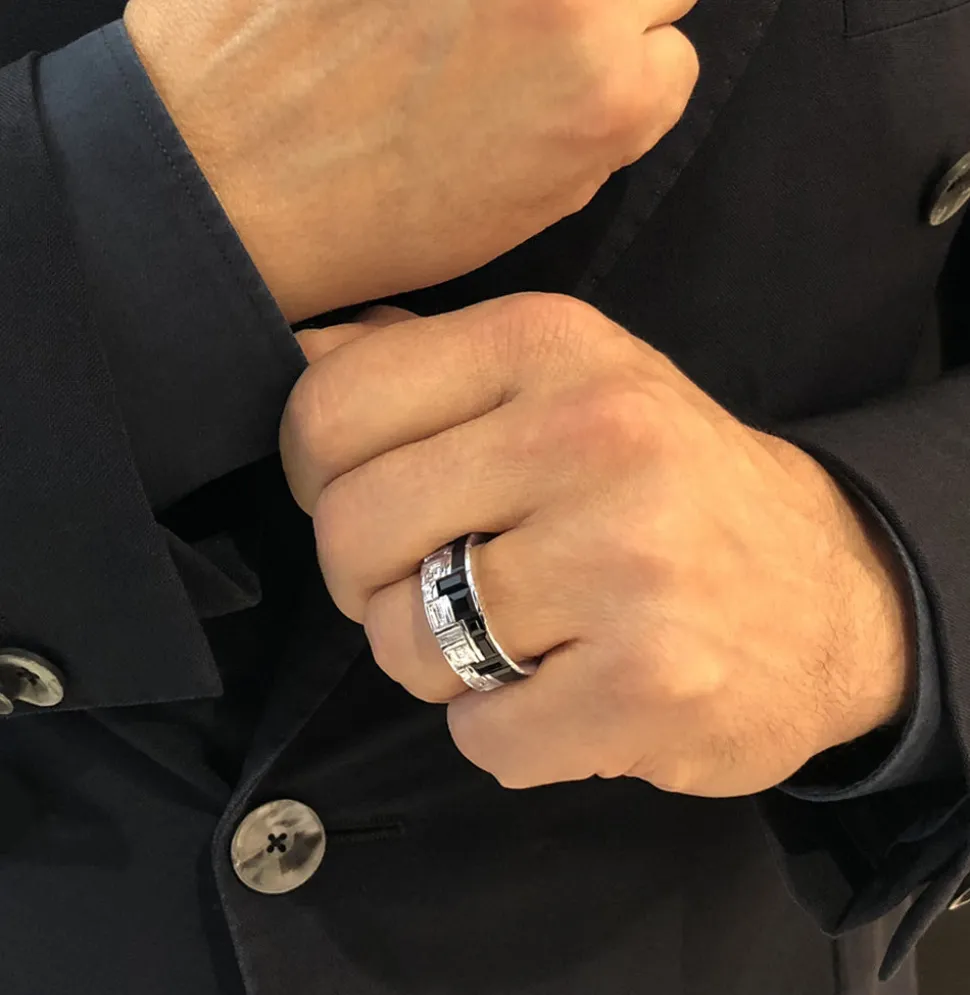 Cubism Radiant Diamond and Australian Black Sapphire Ring (2 row)