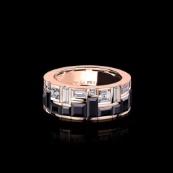 Cubism Radiant Diamond and Australian Black Sapphire Ring (2 row)