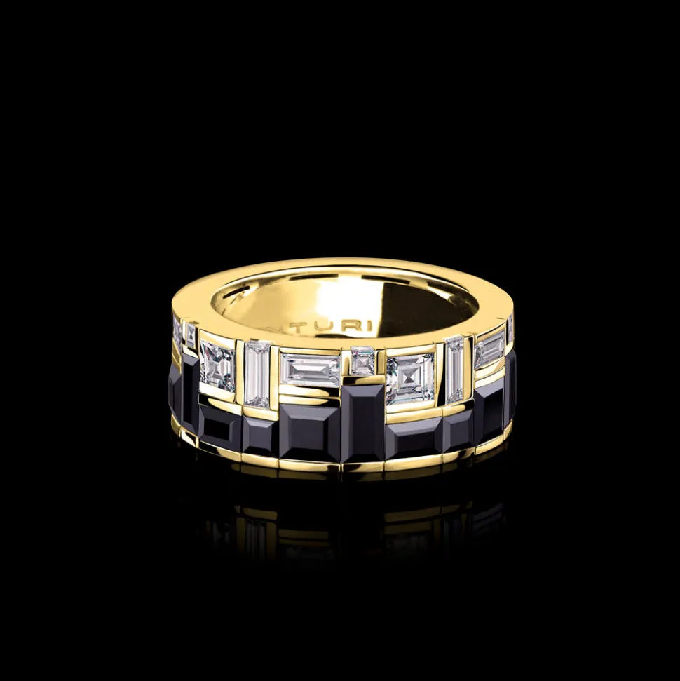 Cubism Radiant Diamond and Australian Black Sapphire Ring (2 row)