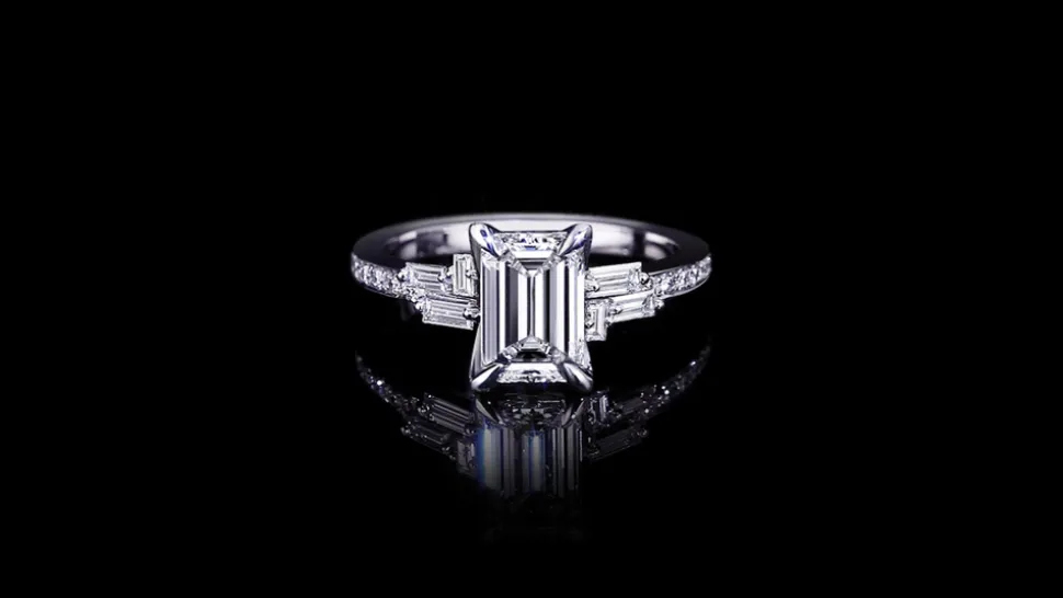 Cubism Upswept 1.51ct Emerald Diamond Engagement Ring