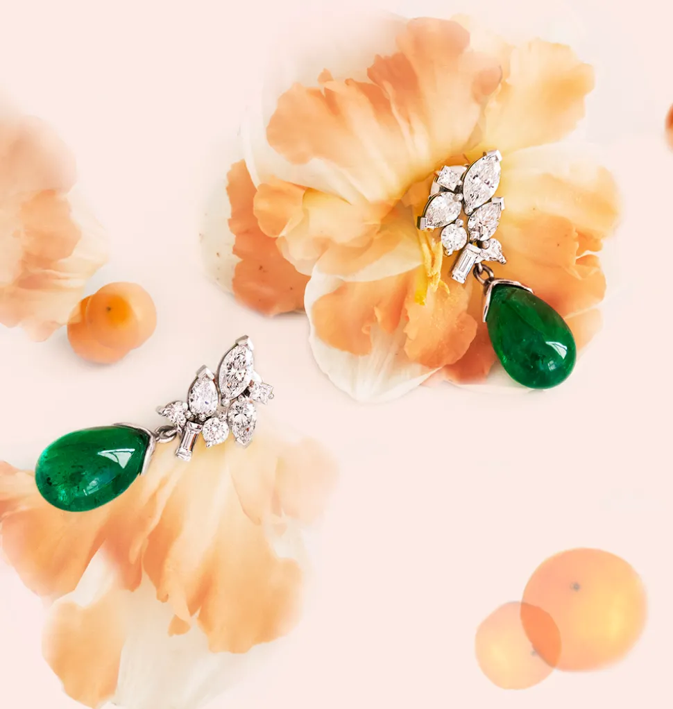 Primavera 8-Drop Diamond and Tear Drop Emerald Earrings