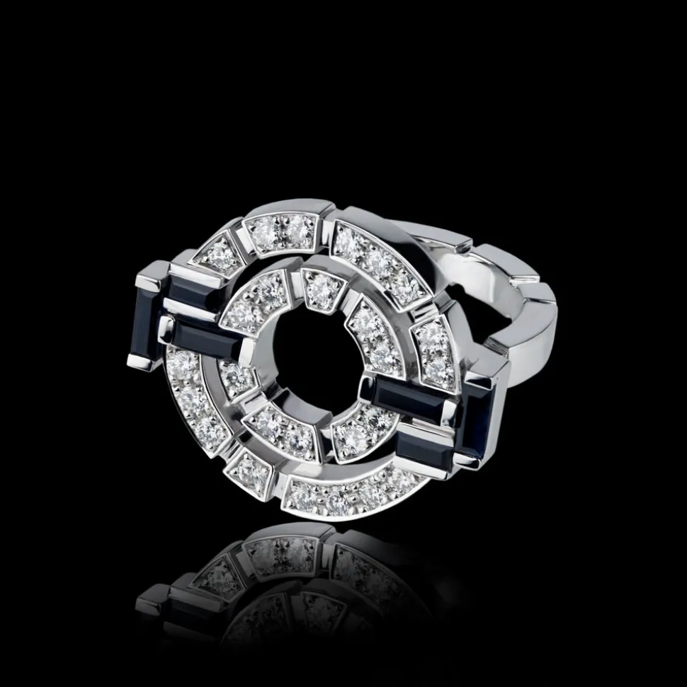 Regina Double Link Ring (Diamonds and Australian Black Sapphires)
