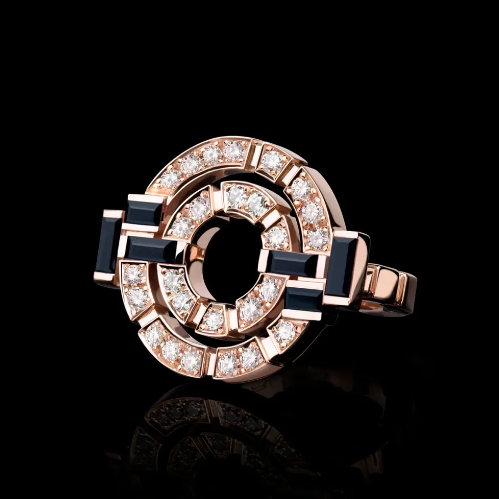 Regina Double Link Ring (Diamonds and Australian Black Sapphires)
