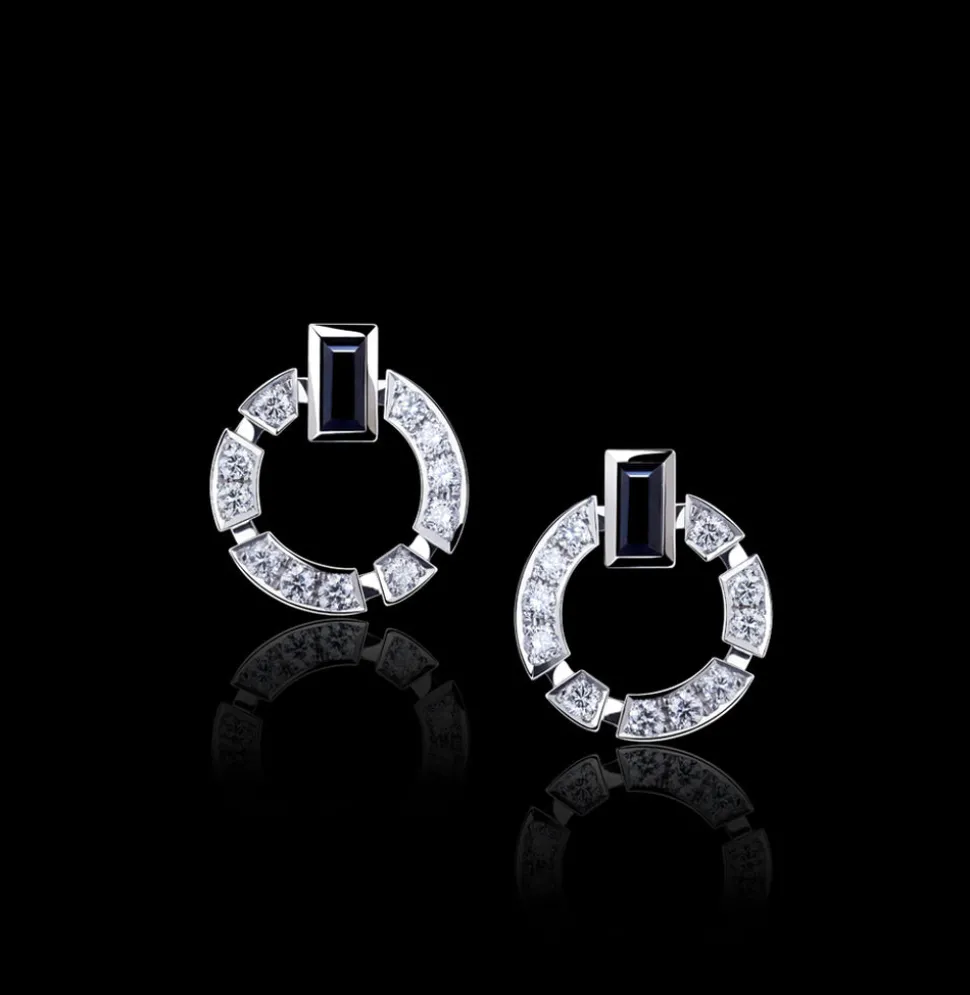 Regina Single Link Diamond & Australian Black Sapphire Earrings