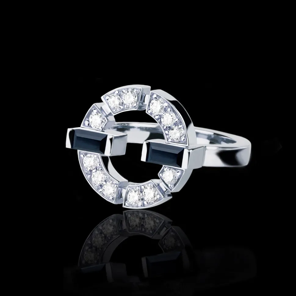 Regina Single Link Ring (Diamonds and Australian Black Sapphires)