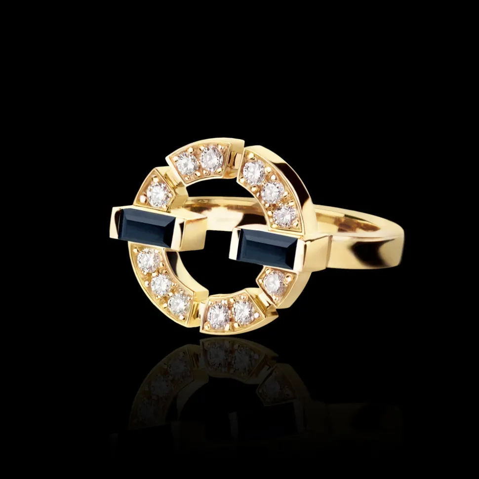 Regina Single Link Ring (Diamonds and Australian Black Sapphires)