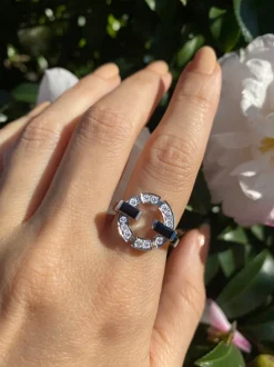 Regina Single Link Ring (Diamonds and Australian Black Sapphires)